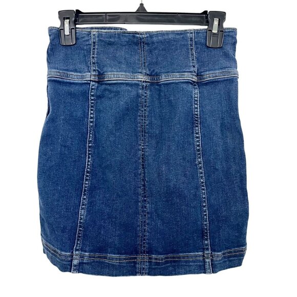 Free People Medium Wash Denim Lace Up Corset Jean Skirt Mini Boho Indue Size 4 - Picture 2 of 6